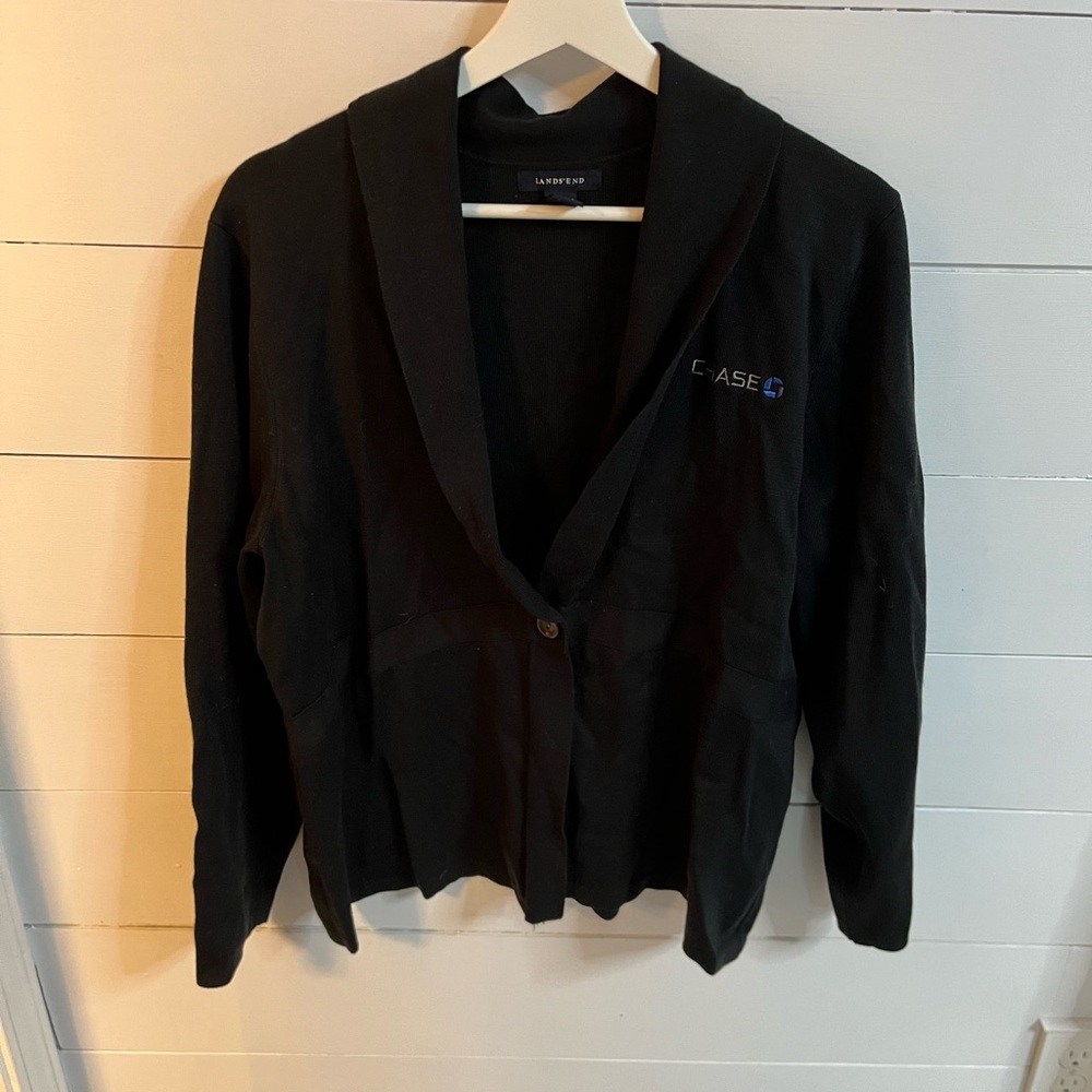 Black work sweater with button closure
